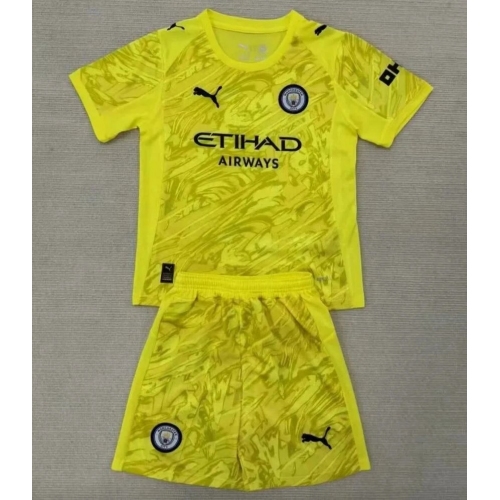 2025/2026 Manchester City Goalkeeper Yellow Set Football Shirt Kids Size