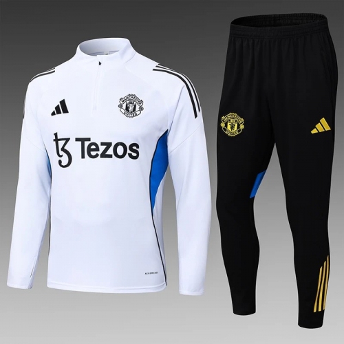 2025/2026 Manchester United Half-Pull Training Suit White Football Shirt