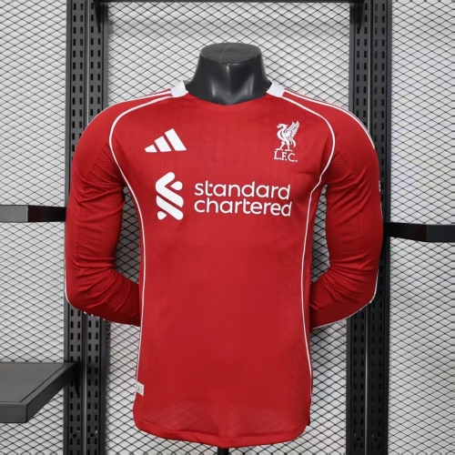 2025/2026 Player Version Liverpool Home Long Sleeve Soccer Jersey