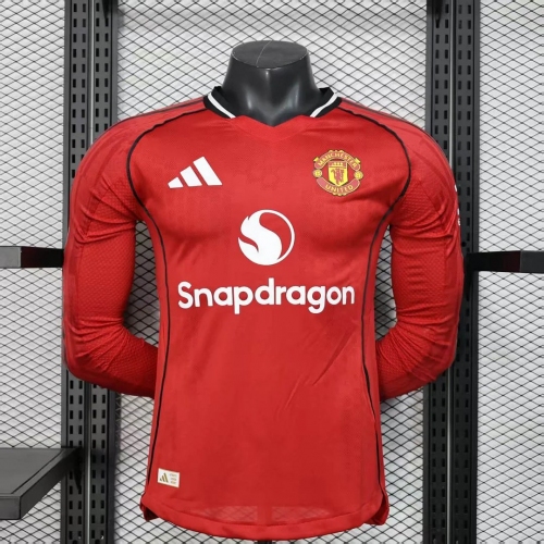2025/2026 Player Version Manchester United Home Long Sleeve Football Shirt