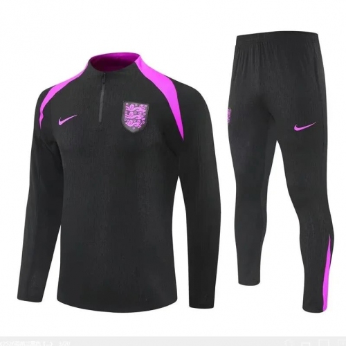 2026 England Half-Pull Training Suit Black Football Shirt Set
