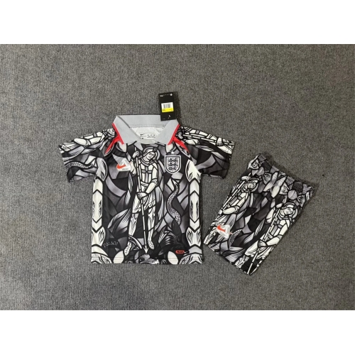 2026 England Pre-Match Collaboration Edition Grey POLO Collar Football Shirt Kids Size