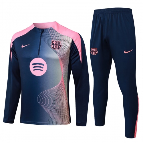 2025/2026 Barcelona Half-Pull Training Suit Pink And Blue Set