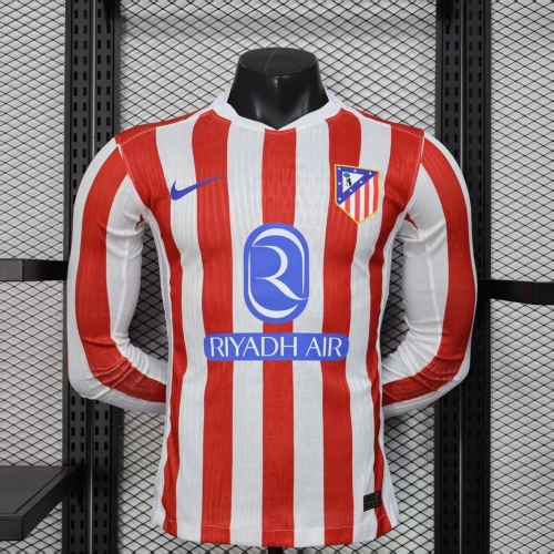2025/2026 Long Sleeve Player Version Atletico Madrid Home Soccer Jersey