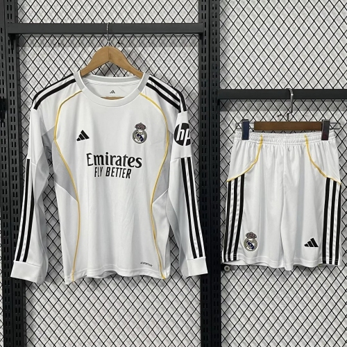 2025/2026 Long Sleeves Real Madrid Home Football Shirt1:1 Kids Size