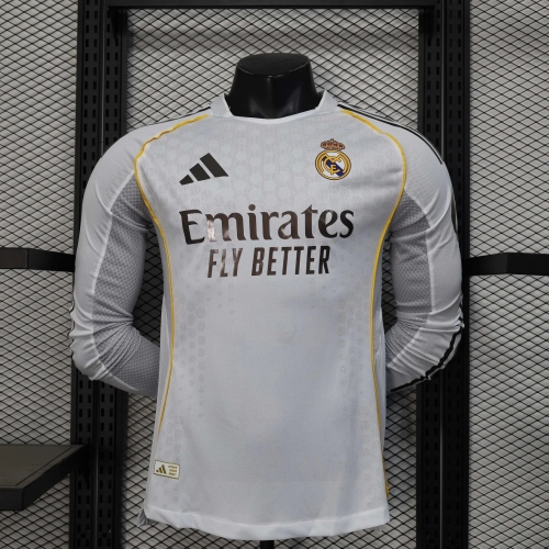 2025/2026 Player Version Real Madrid Home Long Sleeve Football Shirt