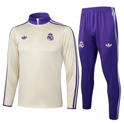 2025/2026 Real Madrid Half-Pull Training Suit Apricot Retro Edition Football Shirt