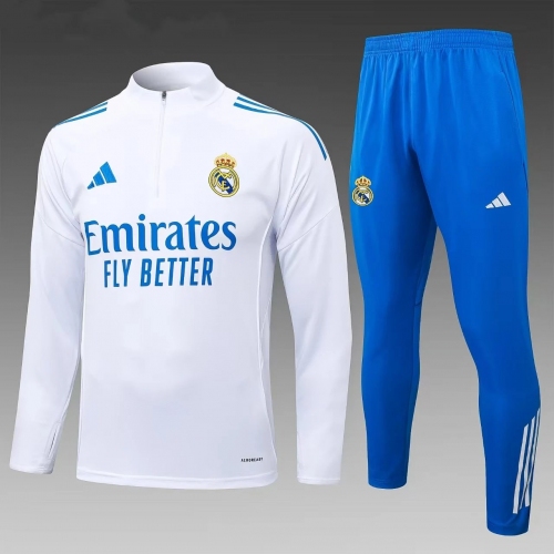 2025/2026 Real Madrid Half-Pull Training Suit White Football Shirt 02