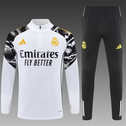 2025/2026 Real Madrid Half-Pull Training Suit White Yellow Label Football Shirt