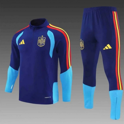 2026 Spain Half-Pull Training Suit Royal Blue Football Shirt Set