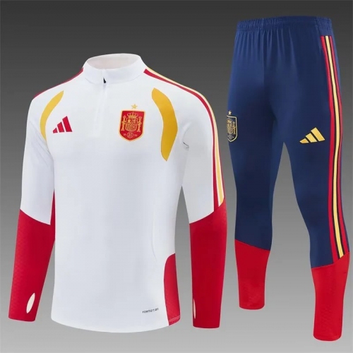 2026 Spain National Team Half-Pull Training Suit White Football Shirt Set