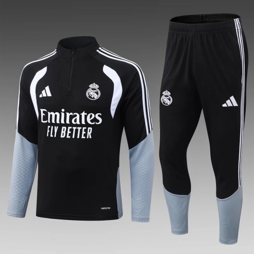 2026/2027 Real Madrid Half-Pull Training Suit Black Gray Football Shirt