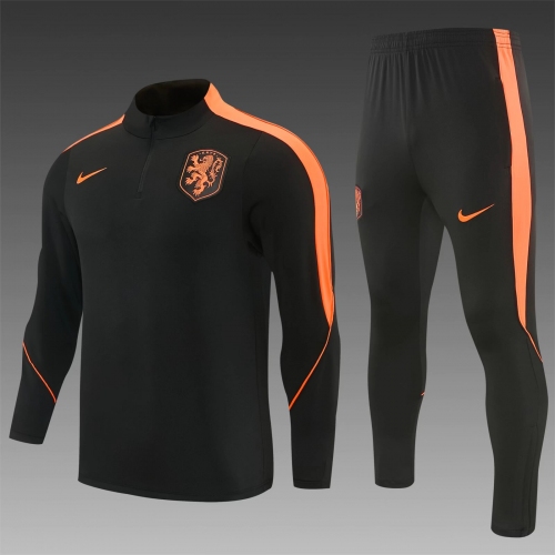 2026 Netherlands National Team Half-Pull Training Suit Black Football Shirt Set