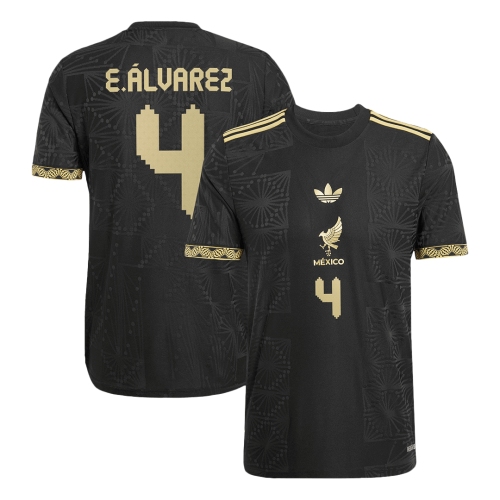 E.&Aacute;LVAREZ #4 Mexico Third Away Authentic Soccer Jersey 2025-Gold Cup