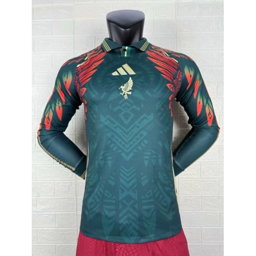 Mexico Gold Man Long Sleeve Player Version Jersey 25/26 Red Green