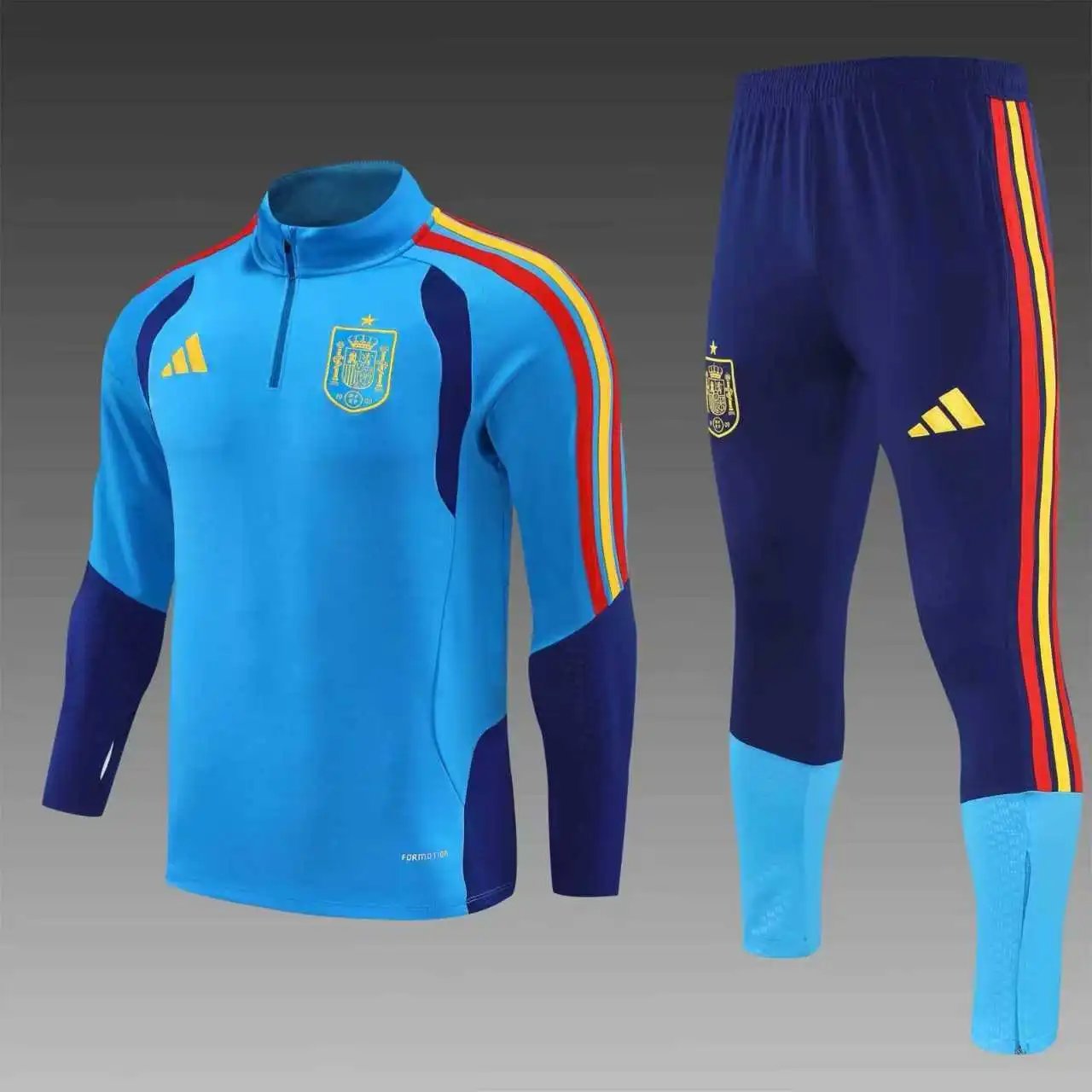 2026 Spain Half-Pull Training Suit Lake Blue Football Shirt Set